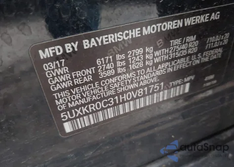 2017 BMW X5 xDrive35I z USA, uszkodzony, nr VIN 5UXKR0C31H0V81751